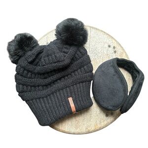 Cozy Black Knit Hat and Ear Muffs Set